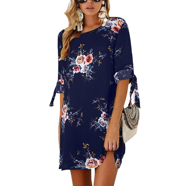 Plus Size 5XL Women Summer Dress Boho Style Floral Print Chiffon Beach Dress Tunic Sundress Loose Mini Party Dress Vestidos