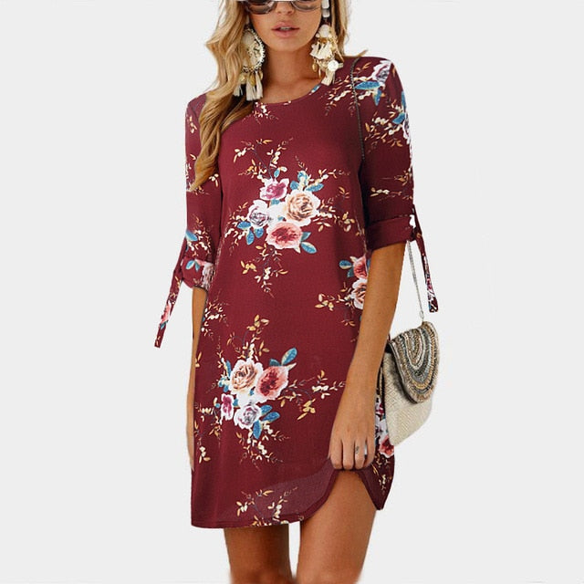 Plus Size 5XL Women Summer Dress Boho Style Floral Print Chiffon Beach Dress Tunic Sundress Loose Mini Party Dress Vestidos