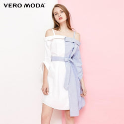 Vero Moda  spring shoulder girdle board neck color matching summer dress |31817B508