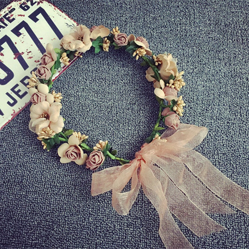 Bohemian Style Woman Hair Flower Crown Wedding Party Vacation Hair Wreath Garland Girls Flower Headband Brown Hair Accessories