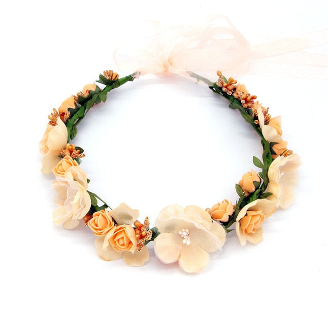 Bohemian Style Woman Hair Flower Crown Wedding Party Vacation Hair Wreath Garland Girls Flower Headband Brown Hair Accessories