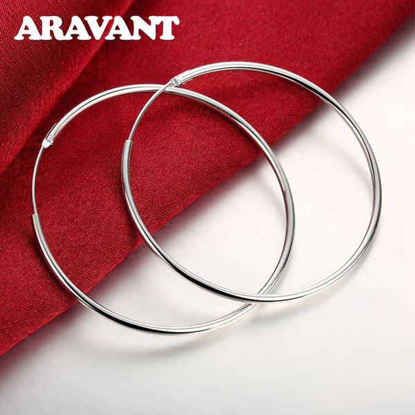 100% 925 Sterling Silver Hoop Earring For Women 50MM Big Round Circle Earrings Jewelry Mother Day Gift