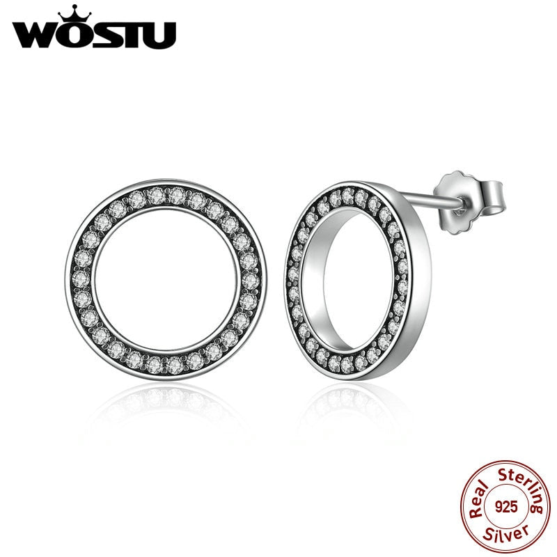 WOSTU Hot Fashion 100% 925 Sterling Silver Lucky Forever Circular Stud Earrings For Women Authentic Original Jewelry Gift