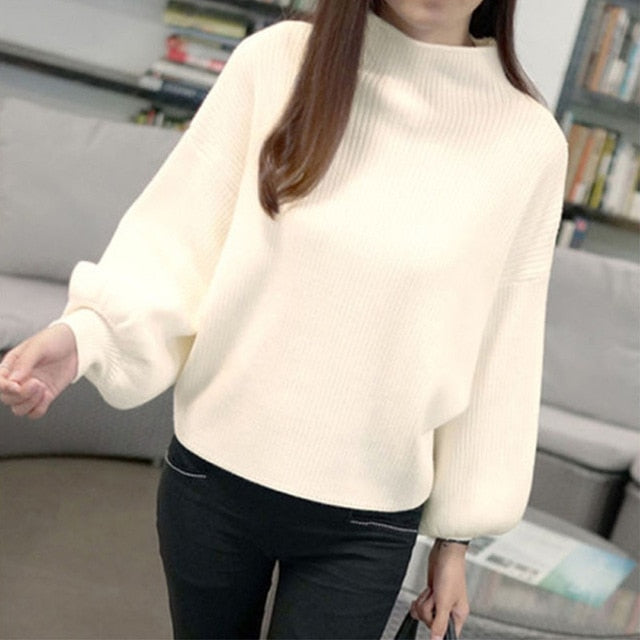 Lantern Sleeve Women Autumn Winter Sweater 10 Colors Black White Female Pullover Casual Sweet Jumper