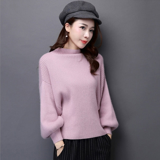 Lantern Sleeve Women Autumn Winter Sweater 10 Colors Black White Female Pullover Casual Sweet Jumper