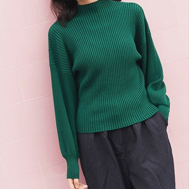 Lantern Sleeve Women Autumn Winter Sweater 10 Colors Black White Female Pullover Casual Sweet Jumper