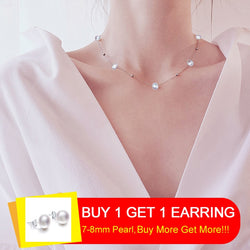 DAIMI Silver Necklace 925 Sterling Silver Simple Chain Floating Pearl Necklace Charm Wedding Event Choker Necklace Fine Jewelry