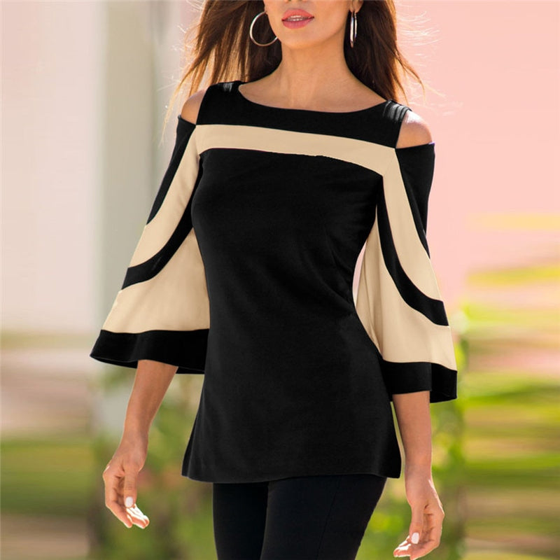 Women Shoulder Blusas Ladies Tops Long Sleeve Women's Blouse Pullover Tops tee Shirt femme camiseta mujer bluzki damskie 4KK