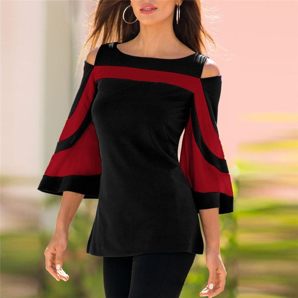 Women Shoulder Blusas Ladies Tops Long Sleeve Women's Blouse Pullover Tops tee Shirt femme camiseta mujer bluzki damskie 4KK