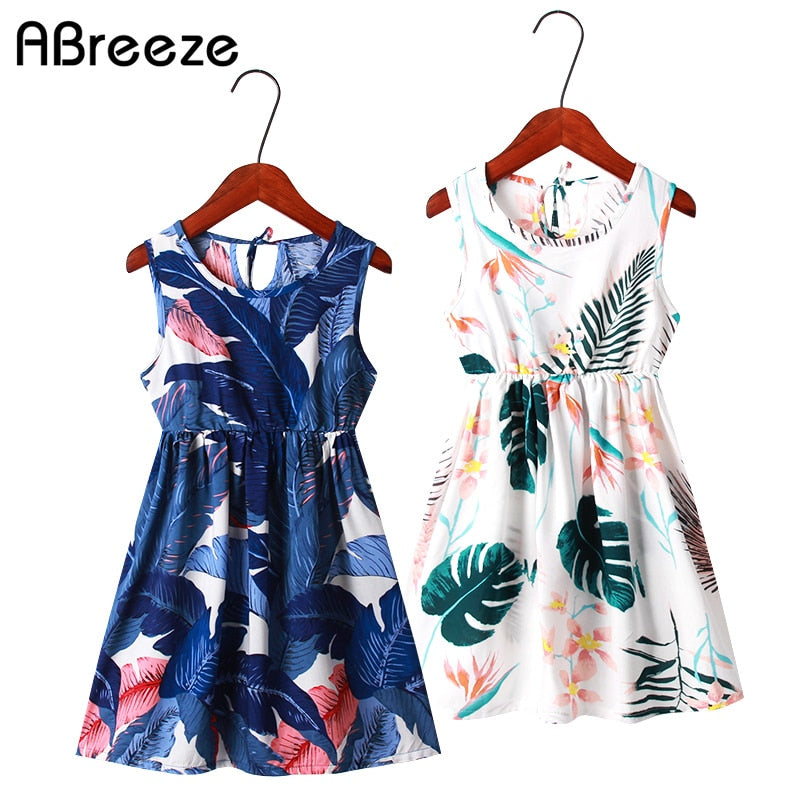 2019 New summer children's clothing girls banana leaf pattern dresses for girls 3Y 7Y 12Y cotton kids girls Maxi dresses