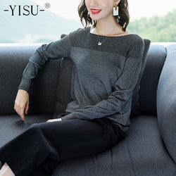 YISU Thin Sweater Women's O-Neck Sweater Female 2019 Spring Autumn Loose Pullover Casual Bright silk Solid Sweaters Female