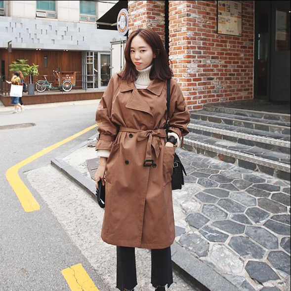 NXH 2018 Spring Fall Yellow Windbreaker Women New Fashion Yellow Trench Coat Girl Students Long Casual Trenches Outwear Overcoat