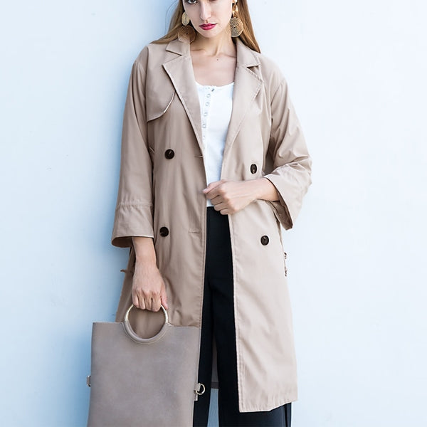 2018 Women Classic Double Breasted Windproof Trench Coat  Tiered Casual Female Long Trench Autumn Winter Business Outerwear