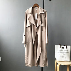 2018 Autumn Chiffon Office Lady Trench Coat Fashion Simple Open Stitch Sashes Casaco Feminino Long Sleeve X Long Abrigo Mujer