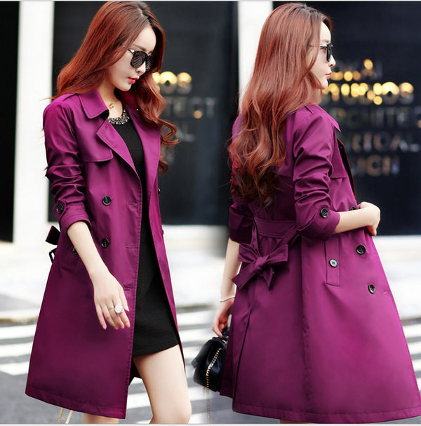 2017 Spring  Autumn New Women Fashion Trench Double-Breasted Turn-Down Collar Long Women Coat W918