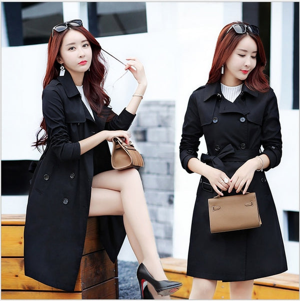 2017 Spring  Autumn New Women Fashion Trench Double-Breasted Turn-Down Collar Long Women Coat W918