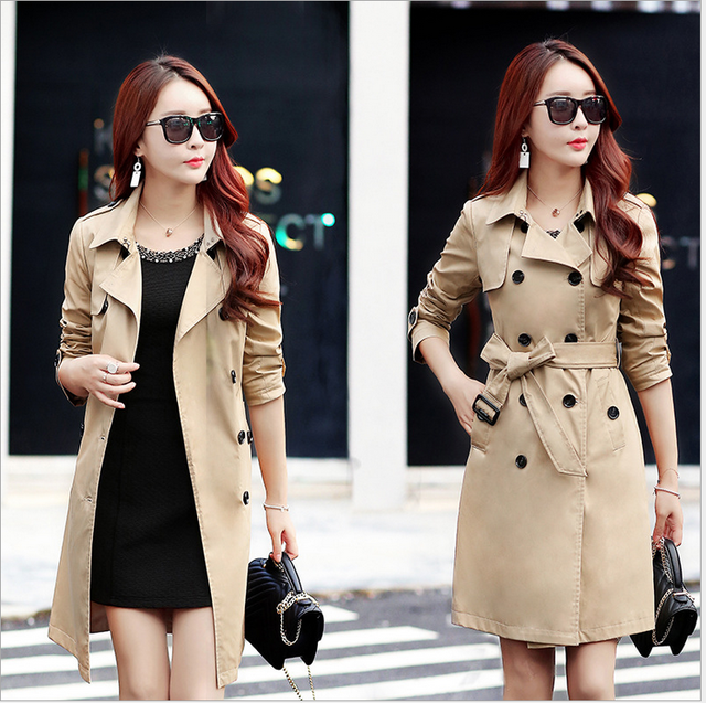 2017 Spring  Autumn New Women Fashion Trench Double-Breasted Turn-Down Collar Long Women Coat W918