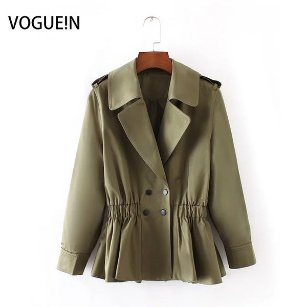 VOGUEIN New Womens Casual  Short Trench Coat Outwear 2 Colors Khaki Army Green Wholesale