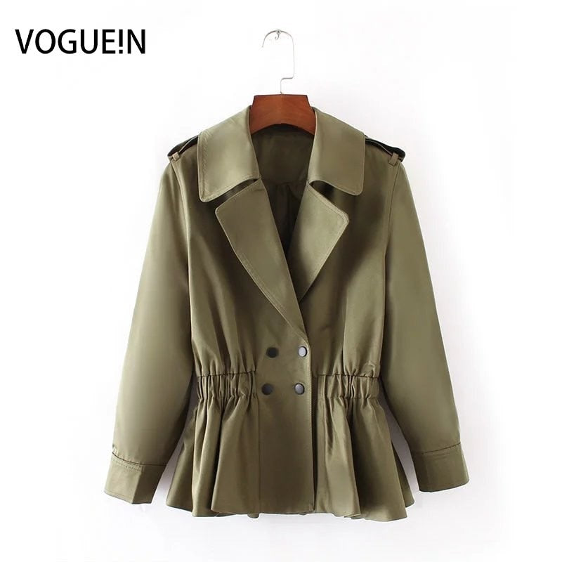 VOGUEIN New Womens Casual  Short Trench Coat Outwear 2 Colors Khaki Army Green Wholesale