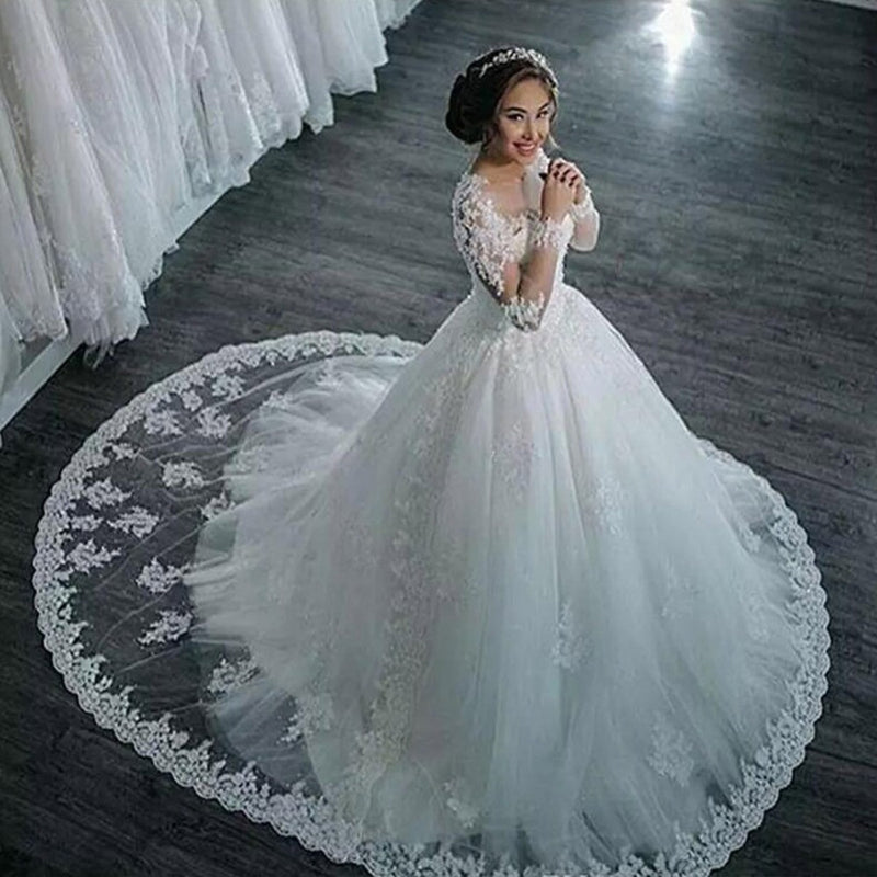 Custom Made Wedding Dress O-Neck Zipper Back beads Ball Gown Bridal Gown  2019 vestido de noiva Hot Sale 2 4 6 8 10 12 14 16