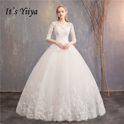 It's YiiYa Wedding Dresses 2019 Appliques Lace Embroidery O-neck Half Sleeve Floor-length Ball Wedding Gowns D30