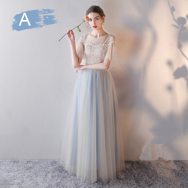 It's YiiYa Bridesmaid Dress Champagne Flare Sleeve Lace Long bridesmaid dresses Elegant Backless Lace Up Party Gown E135