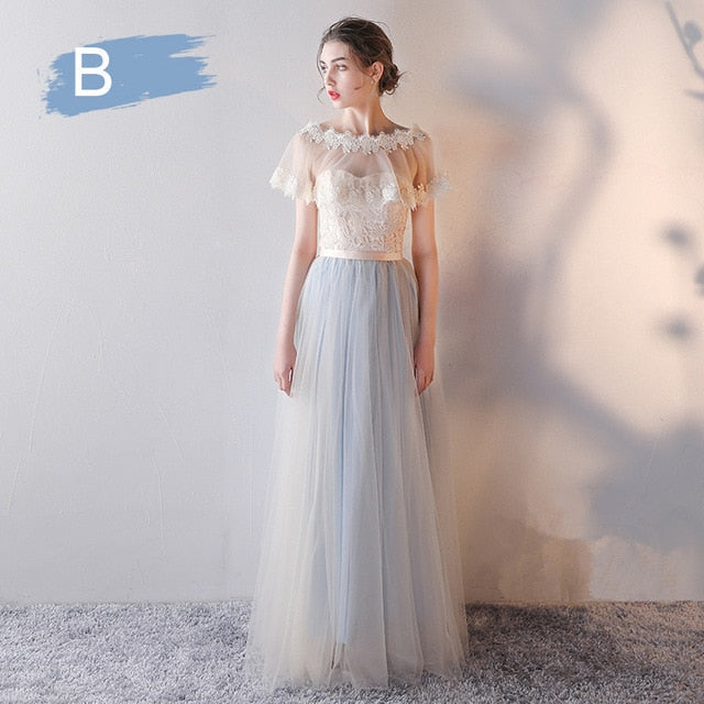 It's YiiYa Bridesmaid Dress Champagne Flare Sleeve Lace Long bridesmaid dresses Elegant Backless Lace Up Party Gown E135