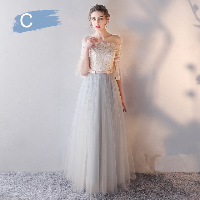 It's YiiYa Bridesmaid Dress Champagne Flare Sleeve Lace Long bridesmaid dresses Elegant Backless Lace Up Party Gown E135