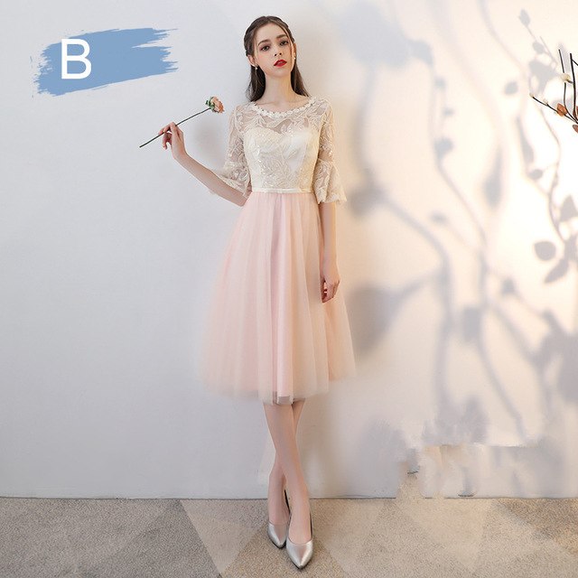 It's YiiYa Bridesmaid Dress Champagne Flare Sleeve Lace Long bridesmaid dresses Elegant Backless Lace Up Party Gown E135