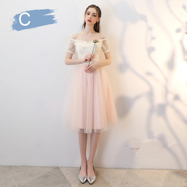 It's YiiYa Bridesmaid Dress Champagne Flare Sleeve Lace Long bridesmaid dresses Elegant Backless Lace Up Party Gown E135