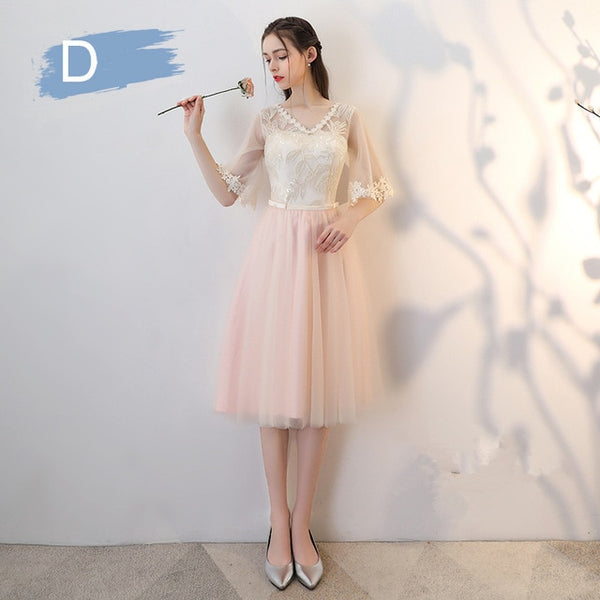 It's YiiYa Bridesmaid Dress Champagne Flare Sleeve Lace Long bridesmaid dresses Elegant Backless Lace Up Party Gown E135