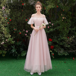 It's YiiYa Bridesmaid Dress Pink Spaghetti Strap Pleat Long bridesmaid dresses Elegant Boat Neck Lace Up Party Gown E125