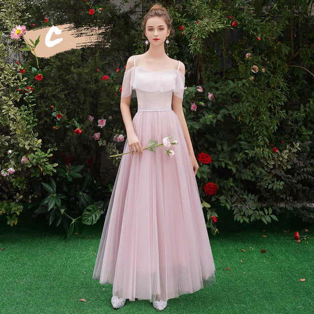 It's YiiYa Bridesmaid Dress Pink Spaghetti Strap Pleat Long bridesmaid dresses Elegant Boat Neck Lace Up Party Gown E125