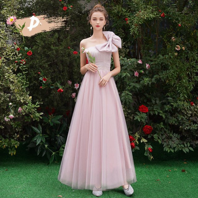 It's YiiYa Bridesmaid Dress Pink Spaghetti Strap Pleat Long bridesmaid dresses Elegant Boat Neck Lace Up Party Gown E125