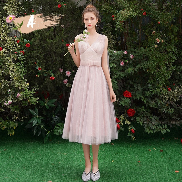 It's YiiYa Bridesmaid Dress Pink Spaghetti Strap Pleat Long bridesmaid dresses Elegant Boat Neck Lace Up Party Gown E125