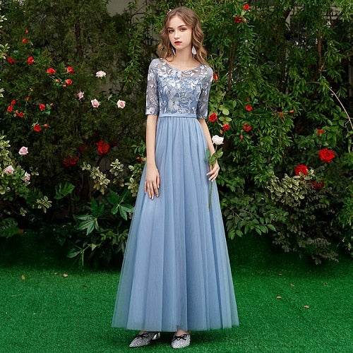 Beauty-Emily Lace Bridesmaid Dresses 2019 Long Plus Size for Women A-Line Half Sleeve Vestido da dama de honra