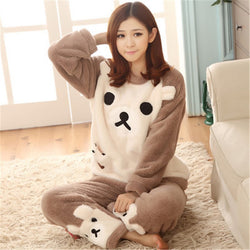 JULY'S SONG Flannel Women Pajama Sets Autumn Winter Pajamas Cartoon Thick Warm Women Sleepwear Cute Animal Female Homewear