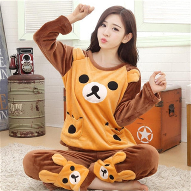 JULY'S SONG Flannel Women Pajama Sets Autumn Winter Pajamas Cartoon Thick Warm Women Sleepwear Cute Animal Female Homewear