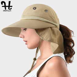 FURTALK Summer Sun Hat with Neck Flap Women Men Ponytail Wide Brim Waterproof UPF 50+ UV Protection Fishing Hiking Safari Hats