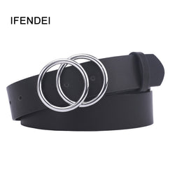 IFENDEI Fashion Belts For Women's Jeans Silver Double Buckle Waist High Quality Designer Strap Women Belt