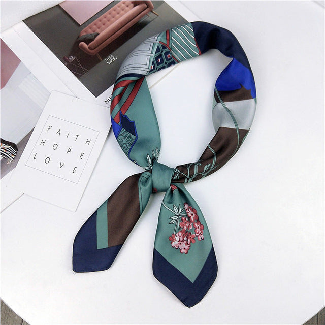 New Silk Scarf 70*70 New Fashion Bowknot Flowers Prints Women Shawl Satin Small Squares Head  Decorative Scarves