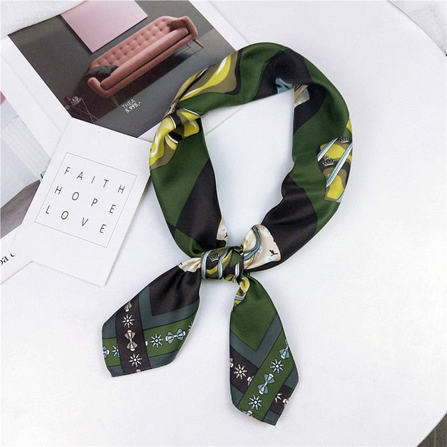 New Silk Scarf 70*70 New Fashion Bowknot Flowers Prints Women Shawl Satin Small Squares Head  Decorative Scarves