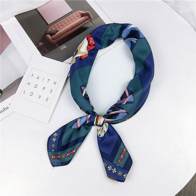 New Silk Scarf 70*70 New Fashion Bowknot Flowers Prints Women Shawl Satin Small Squares Head  Decorative Scarves