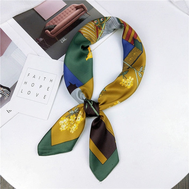 New Silk Scarf 70*70 New Fashion Bowknot Flowers Prints Women Shawl Satin Small Squares Head  Decorative Scarves