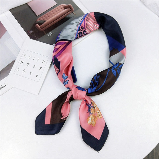 New Silk Scarf 70*70 New Fashion Bowknot Flowers Prints Women Shawl Satin Small Squares Head  Decorative Scarves