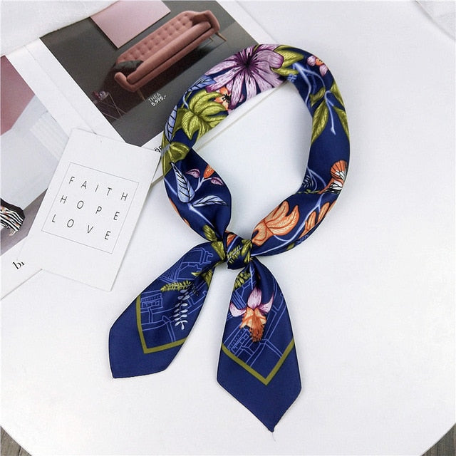 New Silk Scarf 70*70 New Fashion Bowknot Flowers Prints Women Shawl Satin Small Squares Head  Decorative Scarves