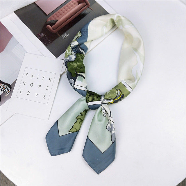 New Silk Scarf 70*70 New Fashion Bowknot Flowers Prints Women Shawl Satin Small Squares Head  Decorative Scarves