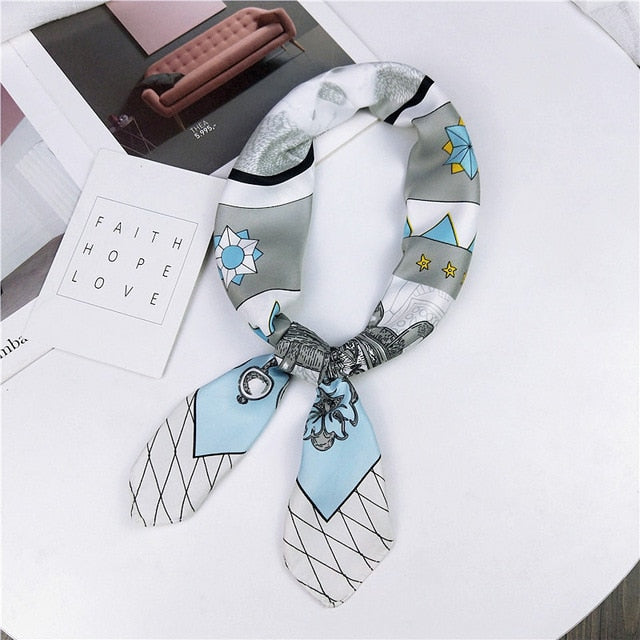 New Silk Scarf 70*70 New Fashion Bowknot Flowers Prints Women Shawl Satin Small Squares Head  Decorative Scarves