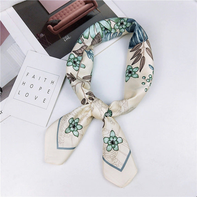 New Silk Scarf 70*70 New Fashion Bowknot Flowers Prints Women Shawl Satin Small Squares Head  Decorative Scarves