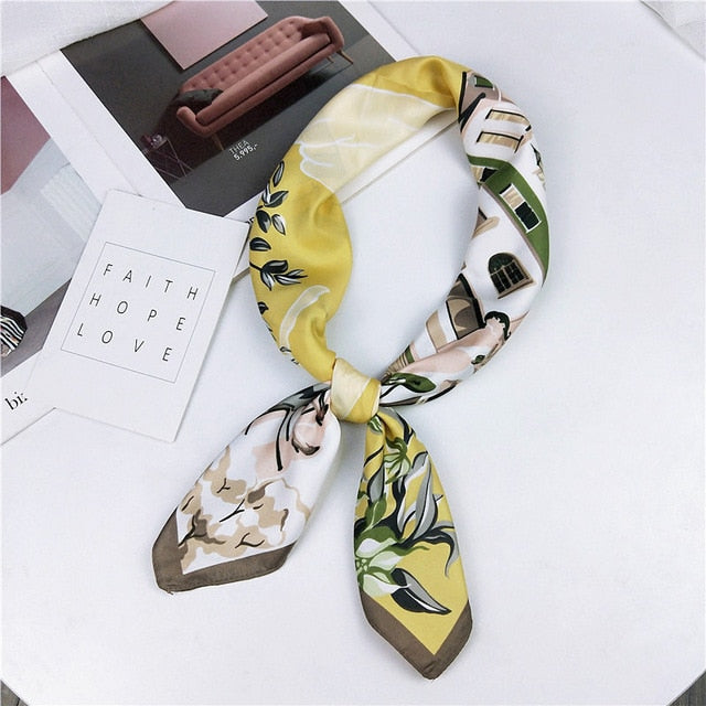 New Silk Scarf 70*70 New Fashion Bowknot Flowers Prints Women Shawl Satin Small Squares Head  Decorative Scarves